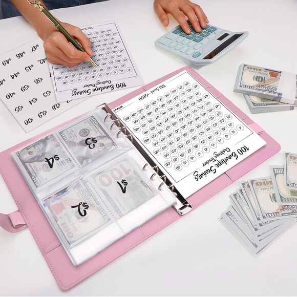 100 Day Money Savings Challenge Binder Book Cash Envelopes Save $5,050 - Pink - Picture 6 of 7